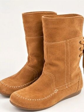 ALDO Women’s Size 6 Tan Suede Moc Toe Faux Shearling Lace-Up Boots
